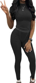 AYWA Two Piece Outfits for Women Fitted Crew Neck T-shirt High Waist Leggings Biker Shorts Matching Sets Streetwear