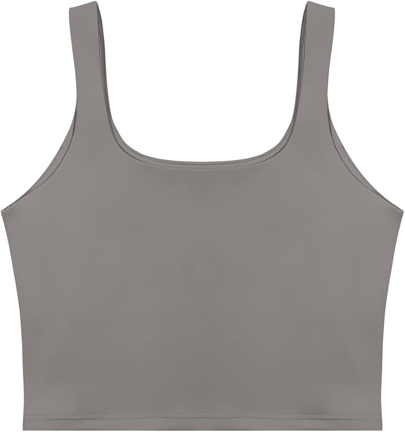 REORIA Women’s Sexy Square Neck Double Lined Seamless Sleeveless Cropped Tank Yoga Crop Basic Tops