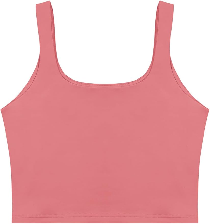 REORIA Women’s Sexy Square Neck Double Lined Seamless Sleeveless Cropped Tank Yoga Crop Basic Tops