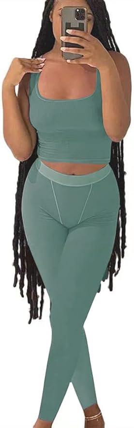 LICOBOD Casual Workout Sets 2 Piece Outfits for Women Ribbed Crop Tank Top High Waist Yoga Leggings Lounge Wear Tracksuit