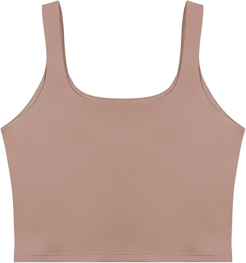 REORIA Women’s Sexy Square Neck Double Lined Seamless Sleeveless Cropped Tank Yoga Crop Basic Tops