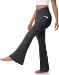 DLOODA Women's Flare Leggings with Pockets Crossover High Waisted Bootcut Yoga Pants Tummy Control Bell Bottom Leggings