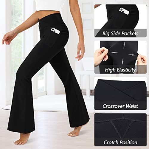 DLOODA Women's Flare Leggings with Pockets Crossover High Waisted Bootcut Yoga Pants Tummy Control Bell Bottom Leggings