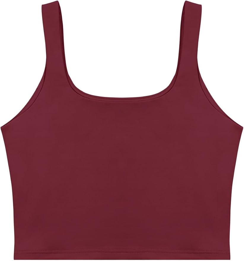 REORIA Women’s Sexy Square Neck Double Lined Seamless Sleeveless Cropped Tank Yoga Crop Basic Tops