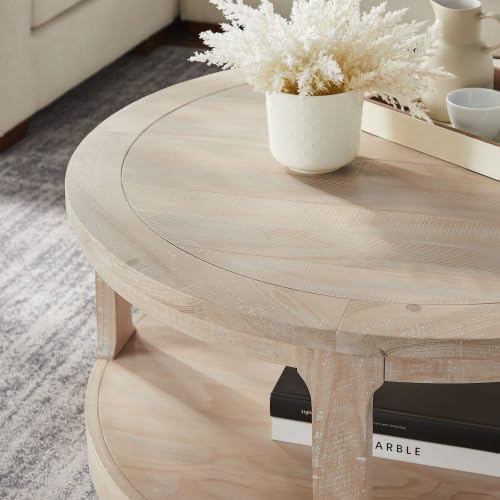 40" Round Wood Coffee Table, 2 Tier Modern Center Table with Roller Wheels,Solid Wood+MDF, Easy Assembly, Accent Table for Living Room, Apartment, Small Space.(Oak)