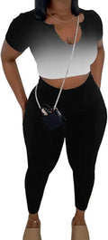 Nimsruc 2 Piece Sets For Women Sexy Casual Workout Crop Short Sleeve Long pants Leggings Sets Summer Active Wear