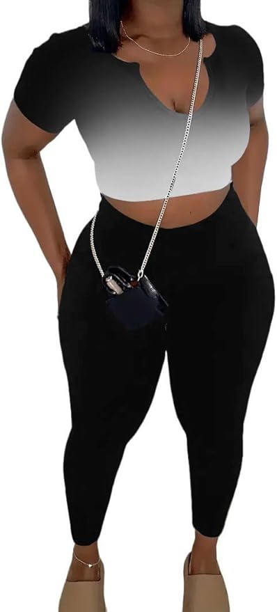 Nimsruc 2 Piece Sets For Women Sexy Casual Workout Crop Short Sleeve Long pants Leggings Sets Summer Active Wear