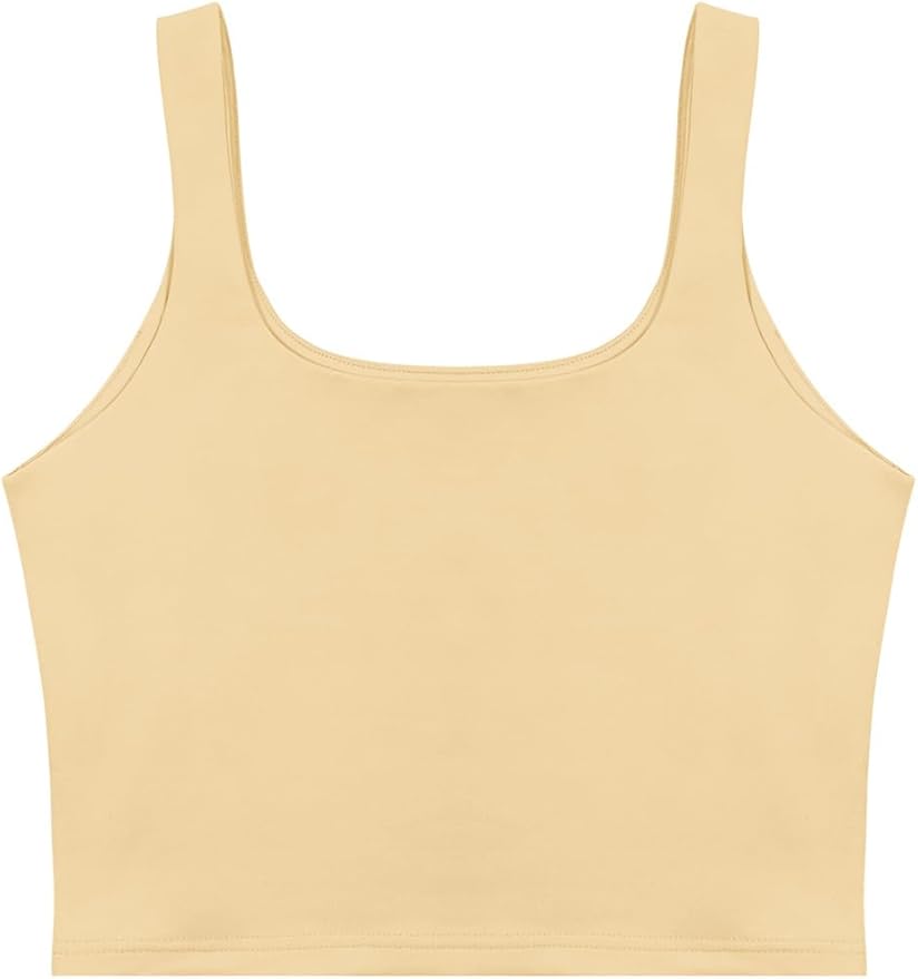 REORIA Women’s Sexy Square Neck Double Lined Seamless Sleeveless Cropped Tank Yoga Crop Basic Tops