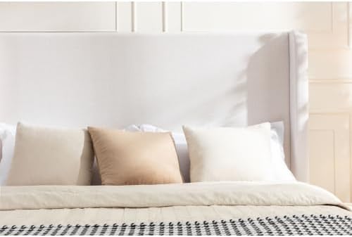 Upholstered Bed Frame Queen Size, 54" Tall Headboard Wingback Platform Bed Frame for Teens Adults Bedroom Without Wooden Slatst/Box Spring Request/Easy Assembly, Textured Ivory Canvas