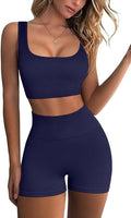 QINSEN Workout Sets for Women 2 Piece Seamless Ribbed Crop Tank High Waist Shorts Yoga Outfits