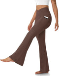 DLOODA Women's Flare Leggings with Pockets Crossover High Waisted Bootcut Yoga Pants Tummy Control Bell Bottom Leggings