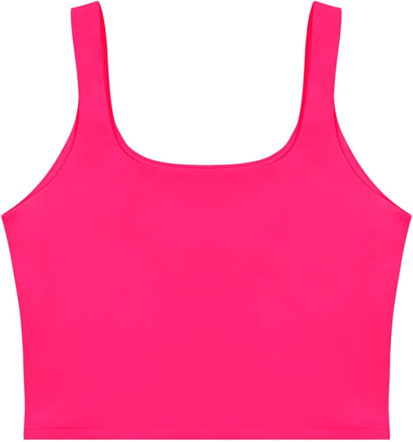 REORIA Women’s Sexy Square Neck Double Lined Seamless Sleeveless Cropped Tank Yoga Crop Basic Tops