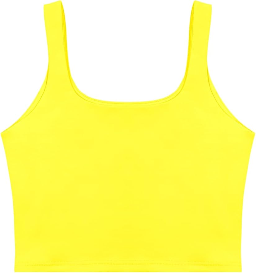 REORIA Women’s Sexy Square Neck Double Lined Seamless Sleeveless Cropped Tank Yoga Crop Basic Tops