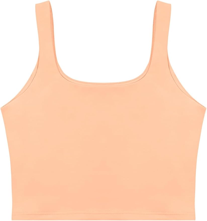 REORIA Women’s Sexy Square Neck Double Lined Seamless Sleeveless Cropped Tank Yoga Crop Basic Tops