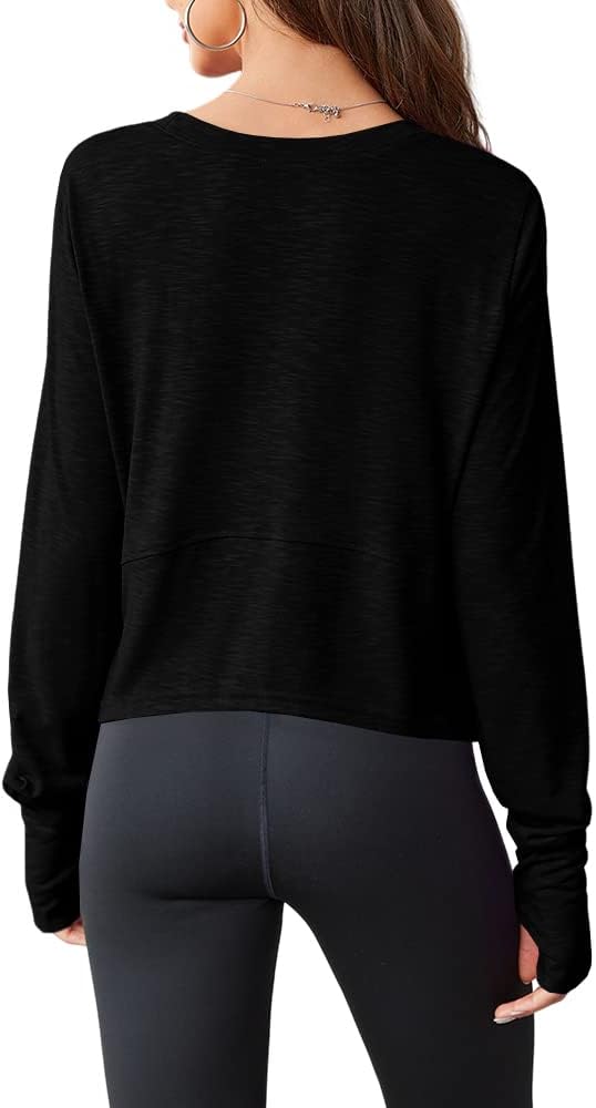 Aurgelmir Womens Long Sleeve Cropped Tops Loose Workout Athletic T-Shirts Flowy Sweatshirt for Yoga Tiered Hem Gym Tees