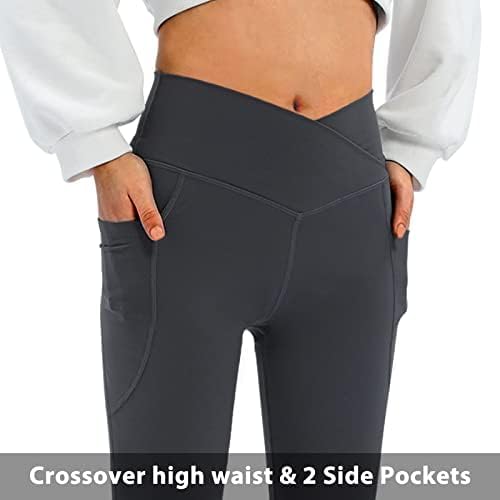 DLOODA Women's Flare Leggings with Pockets Crossover High Waisted Bootcut Yoga Pants Tummy Control Bell Bottom Leggings