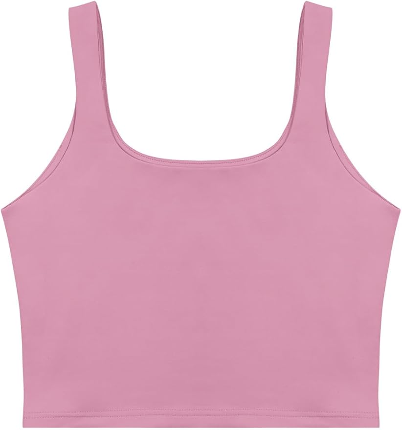 REORIA Women’s Sexy Square Neck Double Lined Seamless Sleeveless Cropped Tank Yoga Crop Basic Tops