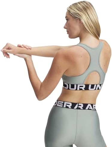 Under Armour Womens HeatGear Authentics Mid Impact Branded Sports Bra
