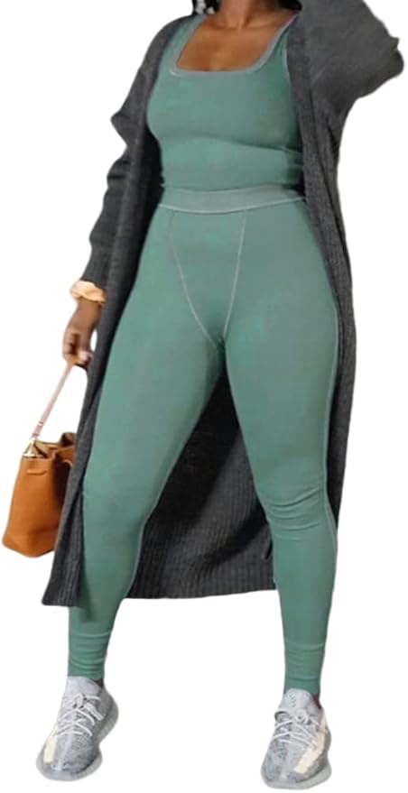 LICOBOD Casual Workout Sets 2 Piece Outfits for Women Ribbed Crop Tank Top High Waist Yoga Leggings Lounge Wear Tracksuit