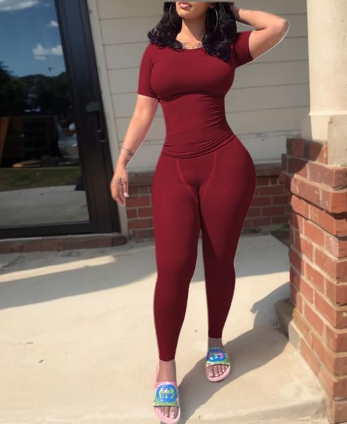 Nimsruc Two Piece Outfits For Women Summer Casual Short Sleeve Jogging Suits