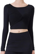 Harssidanzar Women's Backless Yoga Tops 2 in 1 Long Sleeve with Sports Bra for Gym Athletic CL313US