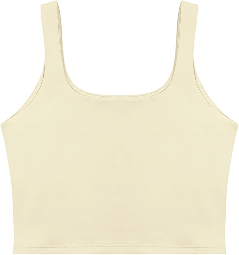 REORIA Women’s Sexy Square Neck Double Lined Seamless Sleeveless Cropped Tank Yoga Crop Basic Tops