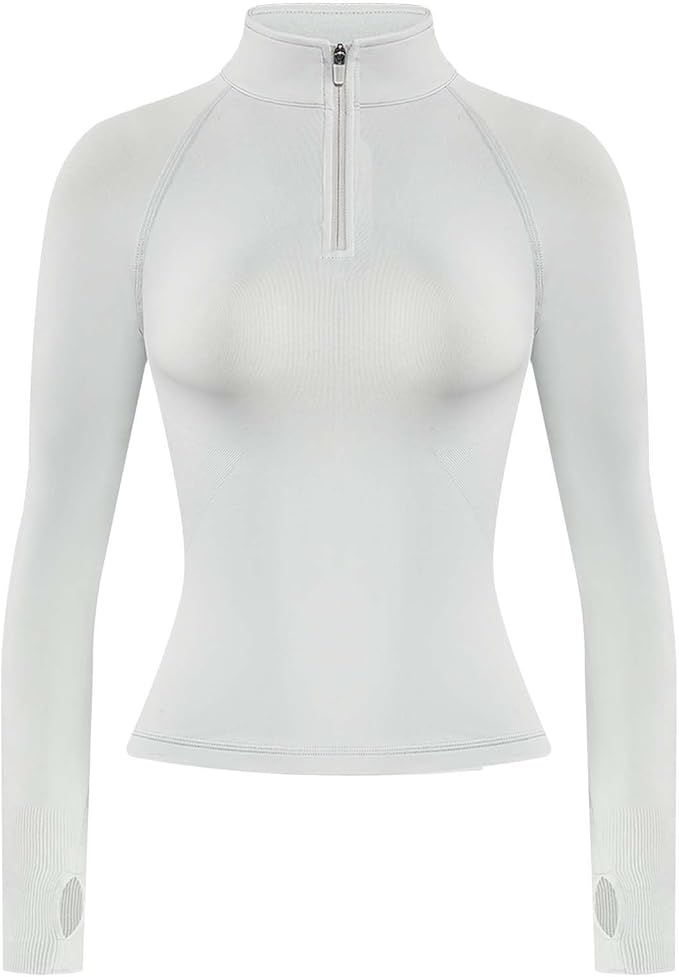 AUROLA Influence Workout Jacket for Women, Half Zip Cropped Slim Fit Long Sleeve Yoga Jackets Athletic Top with Thumb Holes