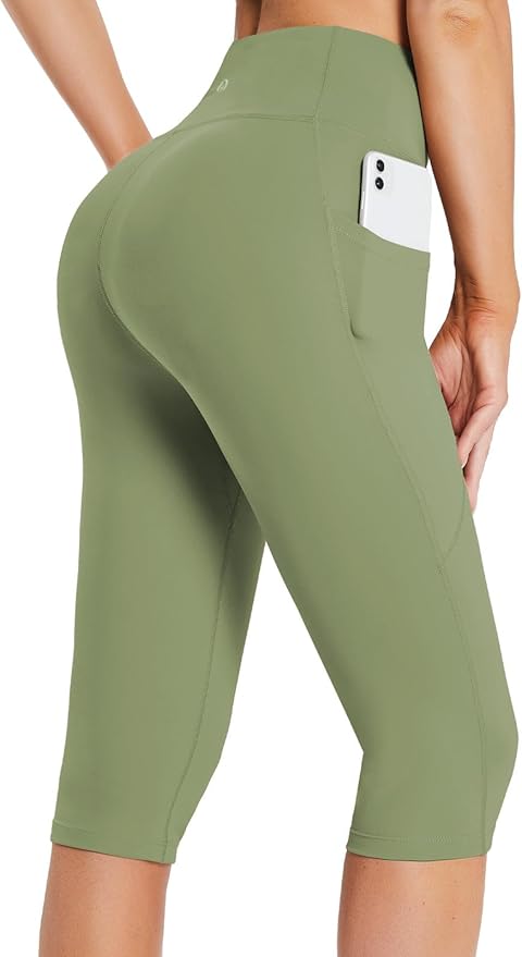 baleaf Women's Capri Leggings with Pockets High Waisted Knee Length Capris Stretch for Casual Yoga Pants Workout Exercise