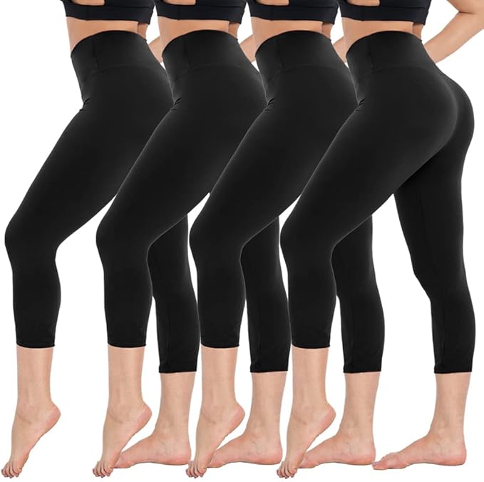 4 Pack Capri Leggings for Women - High Waisted Capris Tummy Control Yoga Pants with Pockets Workout Cycling Tights