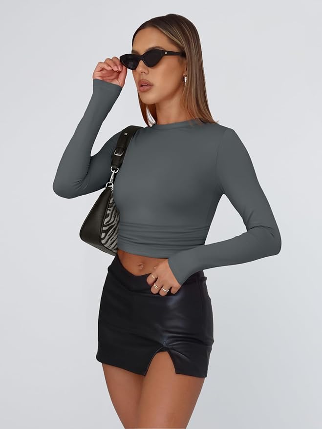 Trendy Queen Womens Long Sleeve T Shirts Fall Fashion 2026 Basic Crop Tops Going Out Outfits Y2k Clothes