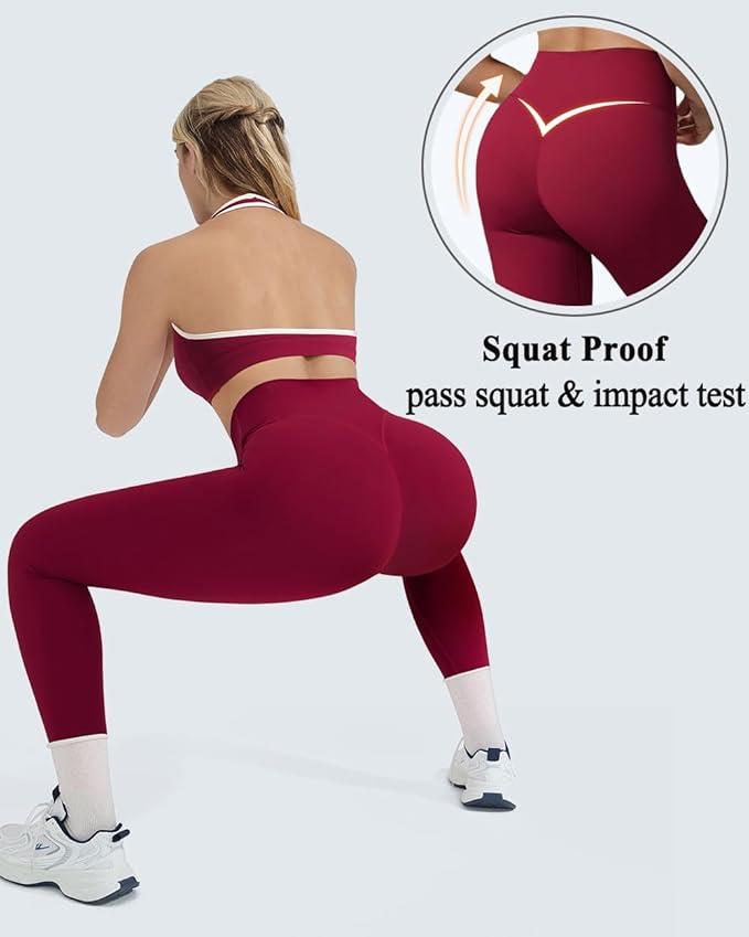 OMKAGI 2 Piece Workout Sets for Women Halter Sports Bras Gym Sets Booty Leggings Outfits