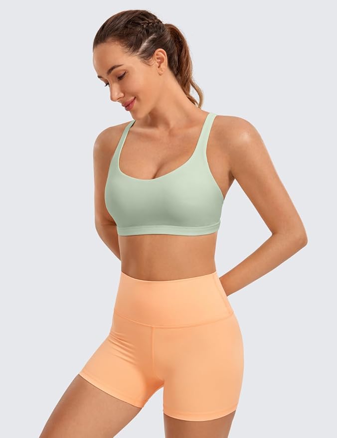 CRZ YOGA Naked Feeling Strappy Sports Bras for Women - Criss Cross Back Wireless Padded Cami Yoga Workout Top