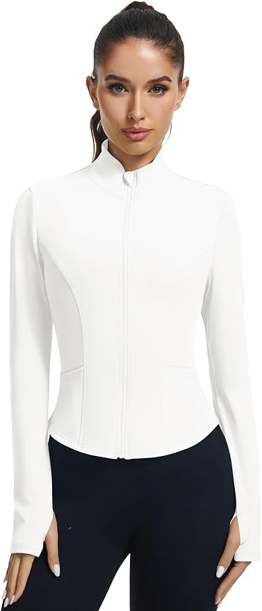 LOMON Women's Athletic Jackets Cropped Long Sleeve Workout Tops Yoga Zip Up Jackets Gym Tops Golf Shirts