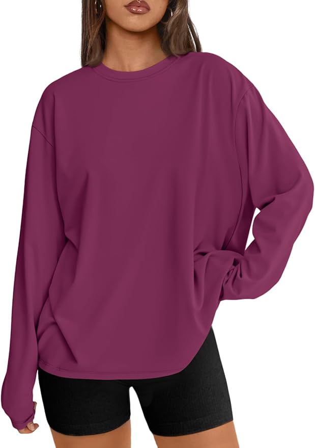 Trendy Queen Womens Spring Tops Oversized Long Sleeve T Shirts 2026 Basic Tee Fall Casual Workout Y2K Clothes