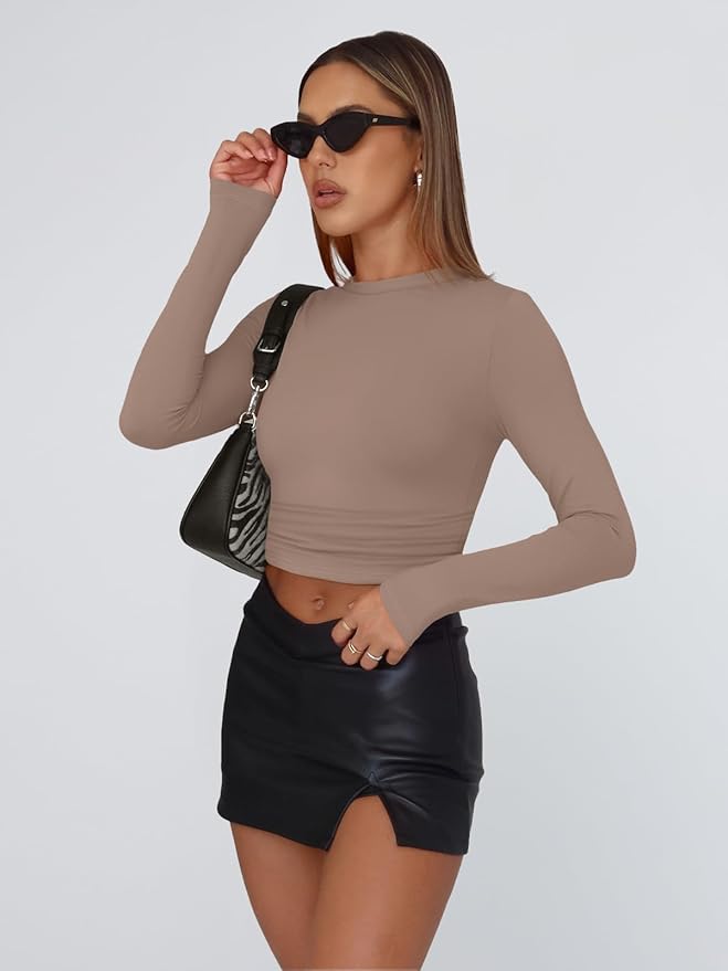 Trendy Queen Womens Long Sleeve T Shirts Fall Fashion 2026 Basic Crop Tops Going Out Outfits Y2k Clothes