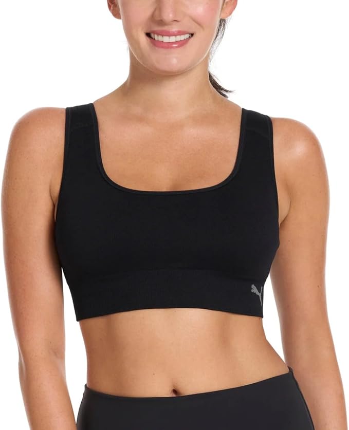 PUMA Sports Bra for Women Lightweight, Seamless Bras with Stretch Fit, 2-Pack