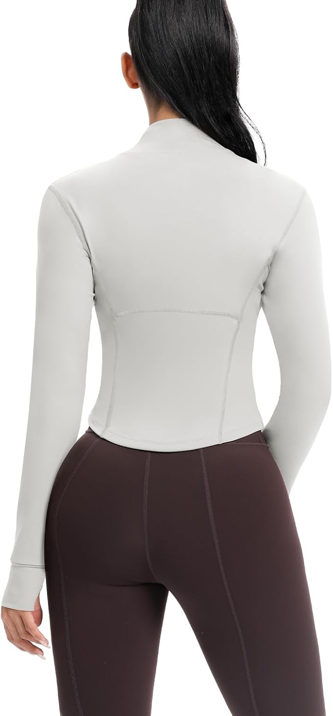 AVGO Women's Cropped Running Workout Jackets Zip Slim Fit Athletic Tops with Thumb Holes
