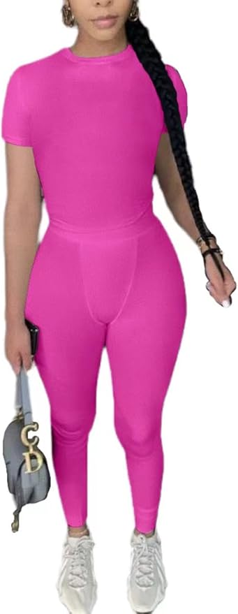 AYWA Two Piece Outfits for Women Fitted Crew Neck T-shirt High Waist Leggings Biker Shorts Matching Sets Streetwear