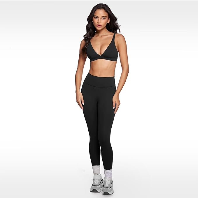 INGIA Womens Deep V-Neck Sports Bra Padded Low Impact Fitness Yoga Bra U Back Wireless Workout Bra Contour Crop Top