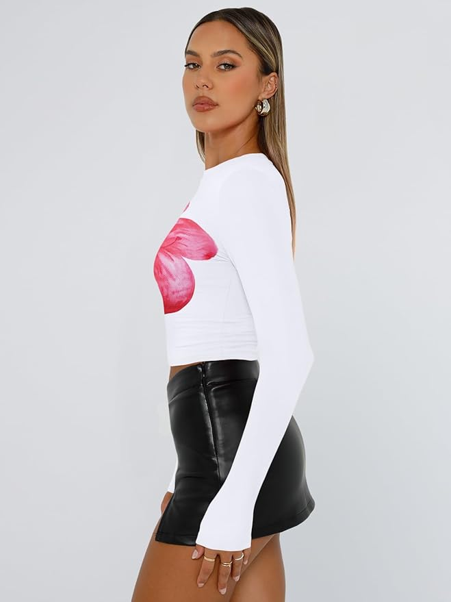 Trendy Queen Womens Long Sleeve T Shirts Fall Fashion 2026 Basic Crop Tops Going Out Outfits Y2k Clothes