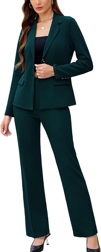 Women's 2 Piece Suits Business Casual Outfits Long Sleeve Solid Blazer with Pants Professional Office Work Sets