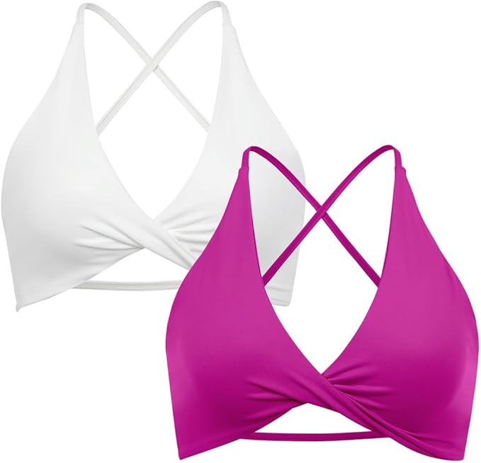 SUUKSESS Women 2 Piece Open Back Strappy Sports Bra Pack Twist V Neck Workout Crops