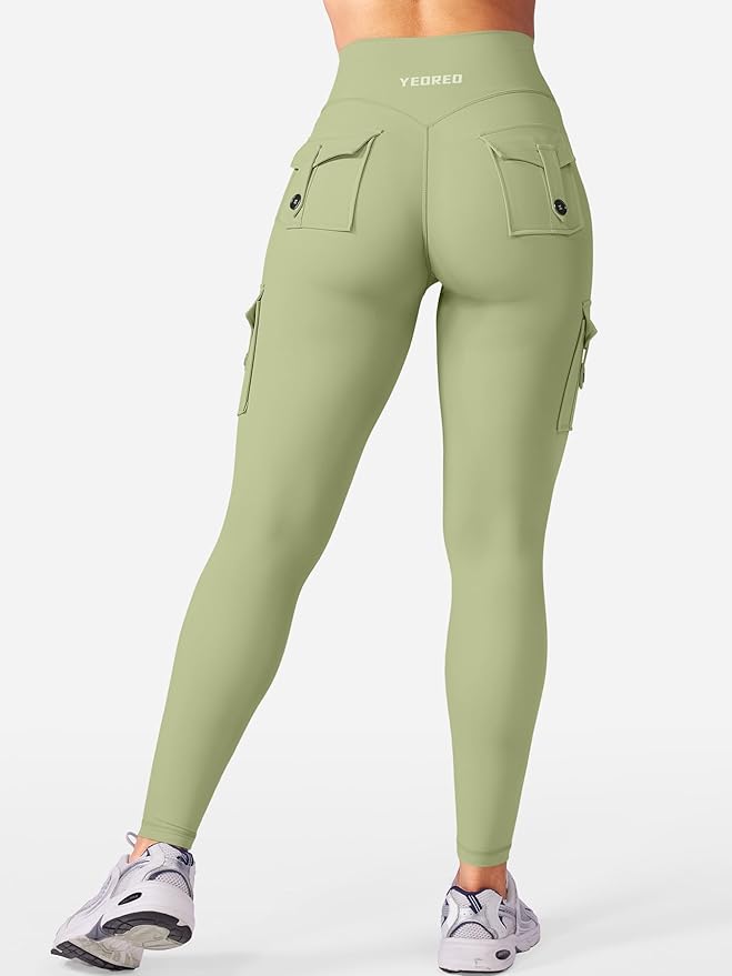 YEOREO CoreFlex Workout Cargo Leggings with Pockets for Women Hidden Scrunch Butt Lifting Leggings Gym Yoga Pants