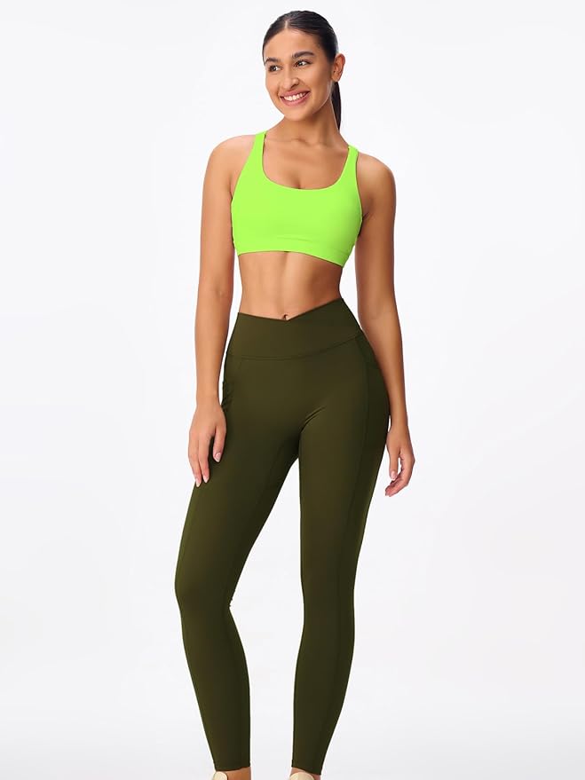 Women's Strappy Sports Bras Light Compression Crop Criss Cross Back Padded Workout Yoga Bra Supportive U Neckline
