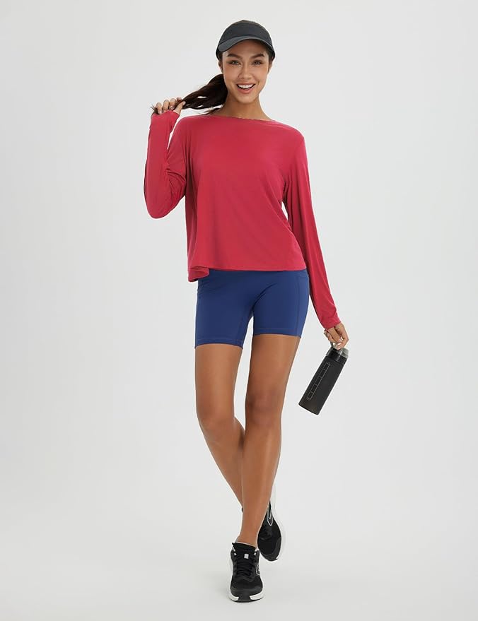 baleaf Women's Running Sun Shirts Long Sleeve UPF 50+ Workout Tops UV Athletic Split Back Quick Dry Lightweight