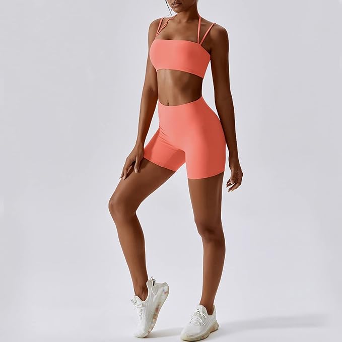 IMEKIS Women's Workout Sets 2 Piece Yoga Outfit High Waisted Biker Shorts Leggings Sports Bra Gym Fitness Clothes Tracksuit