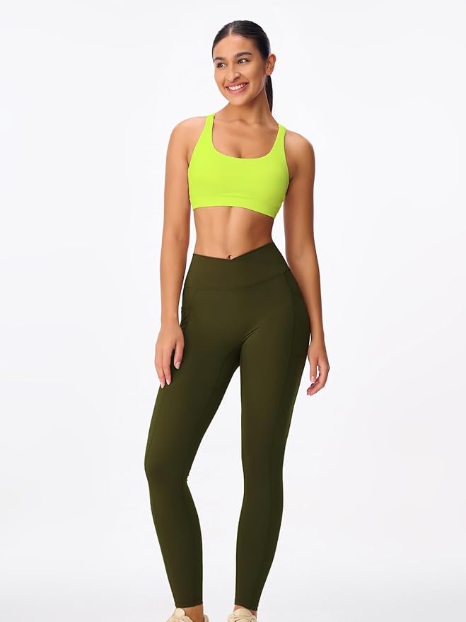 Women's Strappy Sports Bras Light Compression Crop Criss Cross Back Padded Workout Yoga Bra Supportive U Neckline