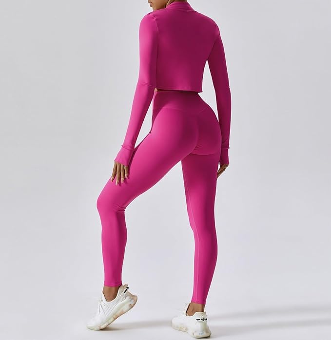 Yknktstc Womens Full Zip Athletic Jacket with Thumbhole Long Sleeve Crop Top Running Workout Yoga Sportswear Shirt
