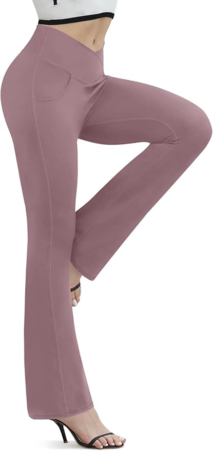 Flare Leggings for Women Yoga Pants with Pockets High Waisted Crossover Flare Leggings Bootcut Casual Yoga Pants