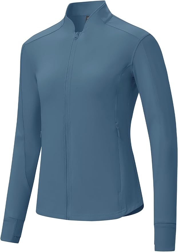 BGOWATU Women's Workout Athletic Jacket Full Zip Running Jackets Gym Yoga Track Tops with Pockets Thumb Hole